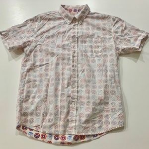 White Captain America Short Sleeve Button Up Shirt